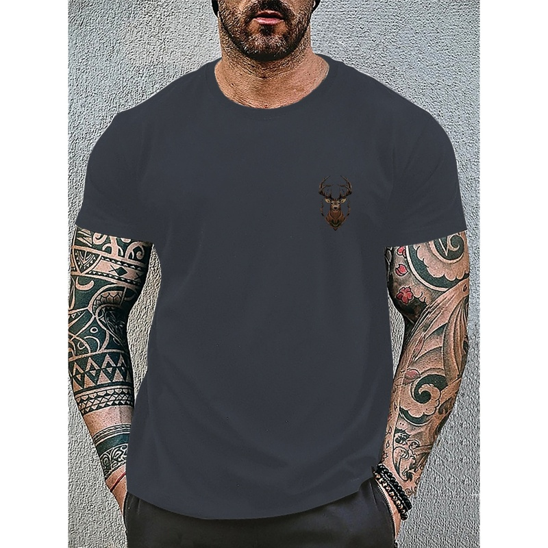 

Deer Head Print T Shirt, Tees For Men, Casual Short Sleeve T-shirt For Summer