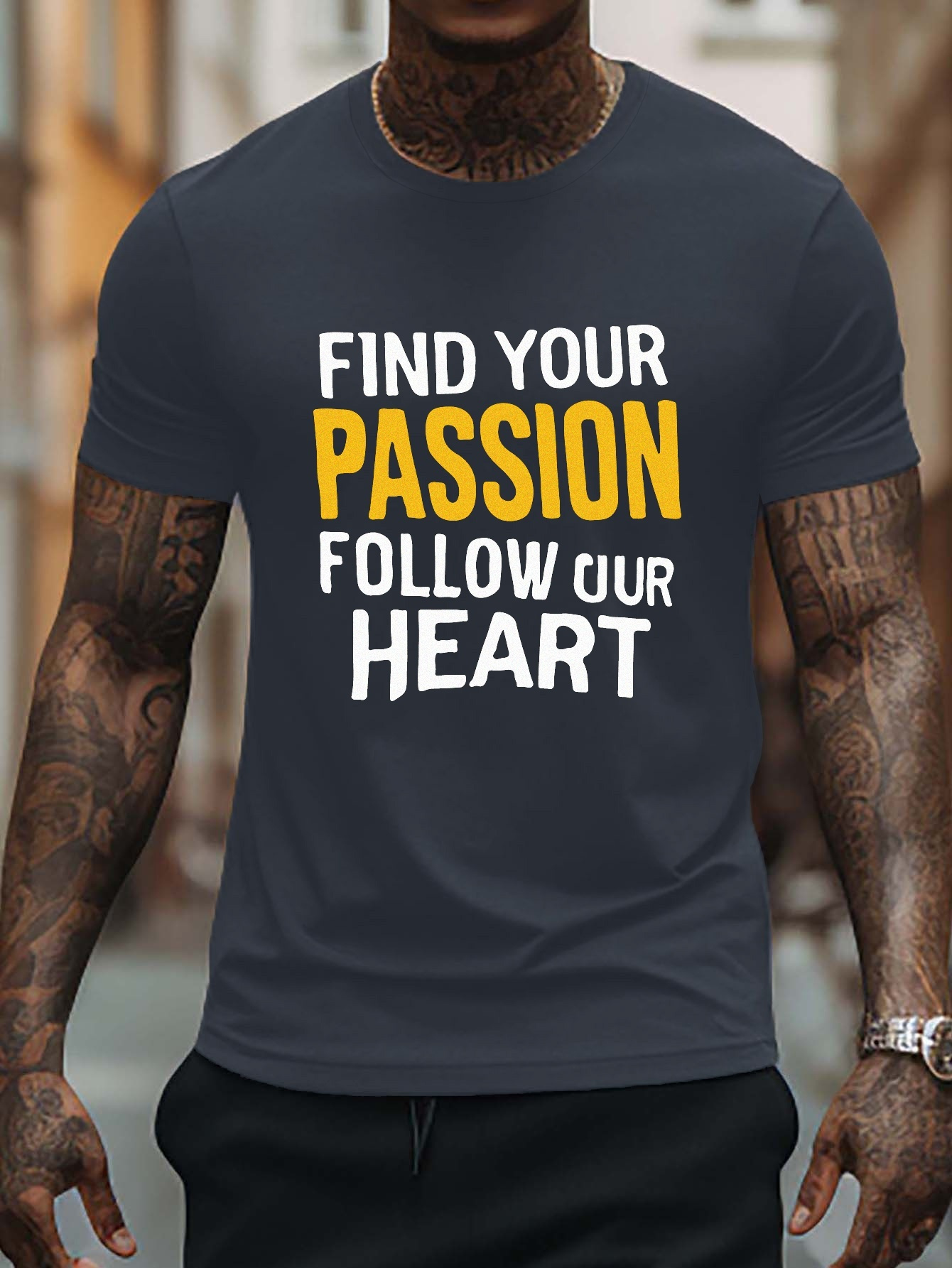 Find Passion Follow Heart Print T Shirt Tees Men Casual - Temu Canada