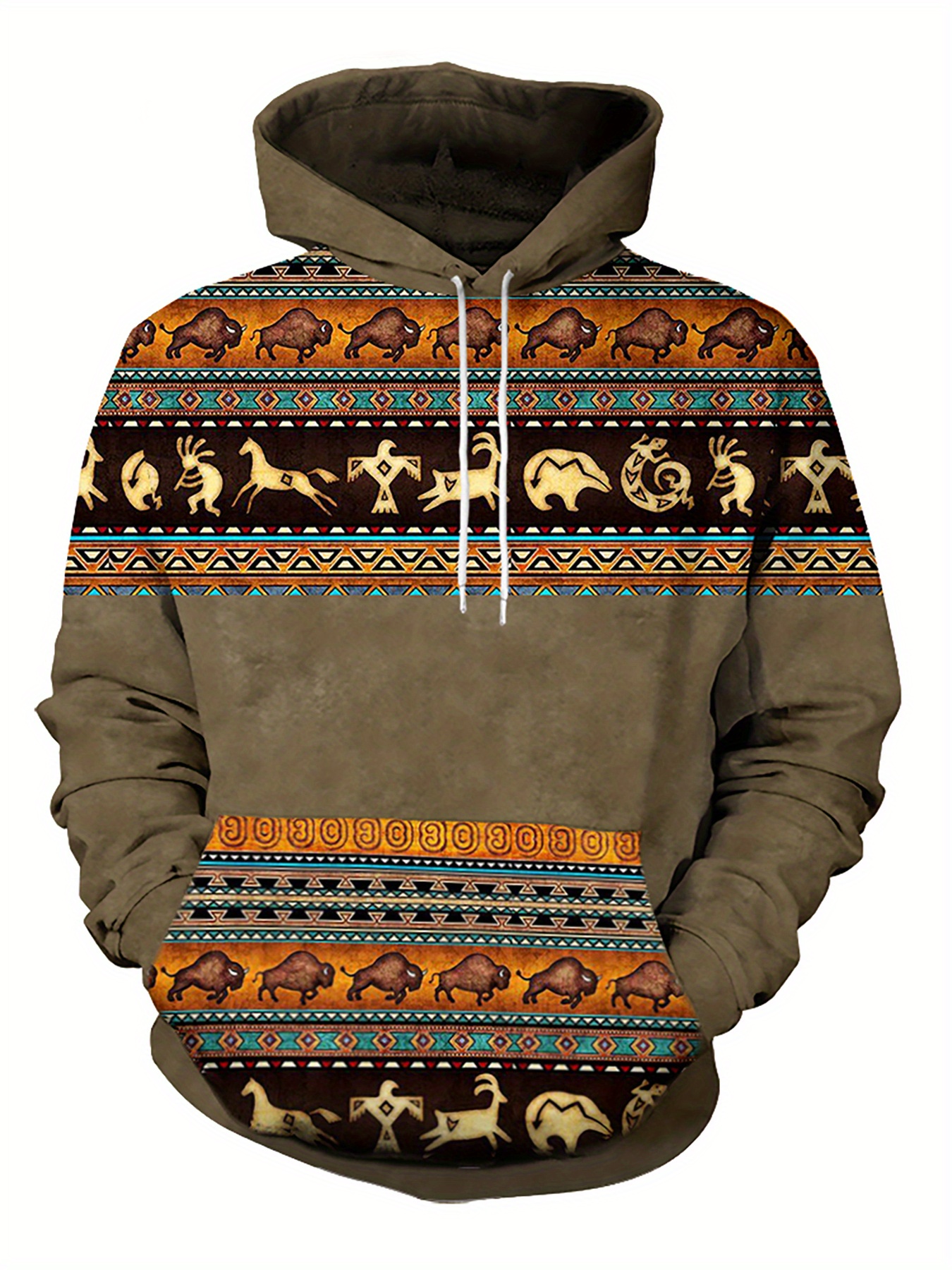  Mens Western Aztec Sweatshirt Retro Long Sleeve Fleece Hooded  Winter Vintage Drawstring Hoodie Soft And Warm Pullover : Sports & Outdoors