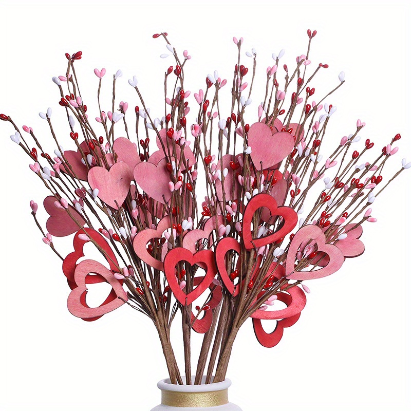 Artificial Red Berry Flower Stems Heart Shaped Berry Picks - Temu