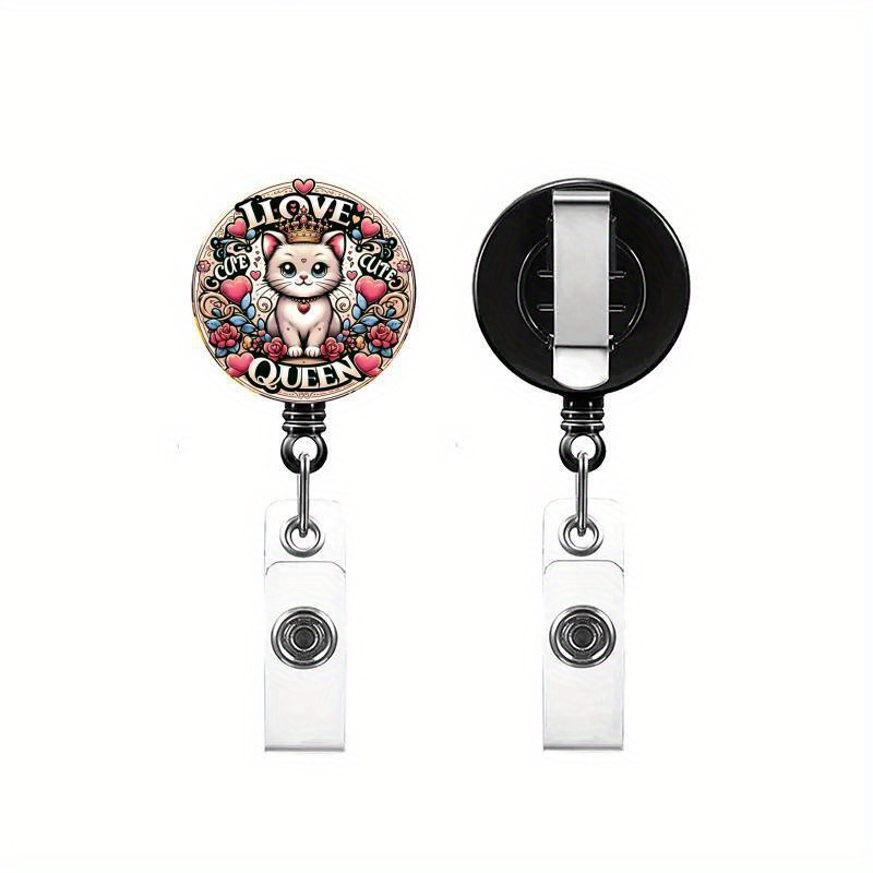 Retractable Cat Scan Badge Reel with Clip Funny Black Glitter Cat