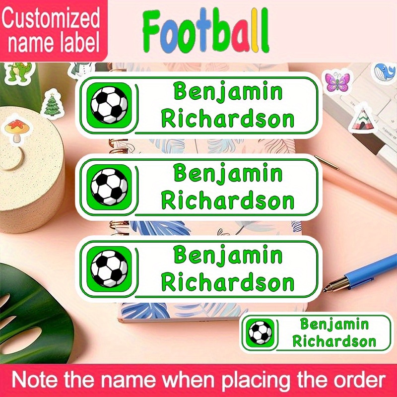 

Custom Products, 24/40/52/100/144pcs Personalized Label Large Size Durable Custom Name Sticker, Single Football Style Name Sticker, Waterproof Personal Label School Stationery Scrapbook Sticker