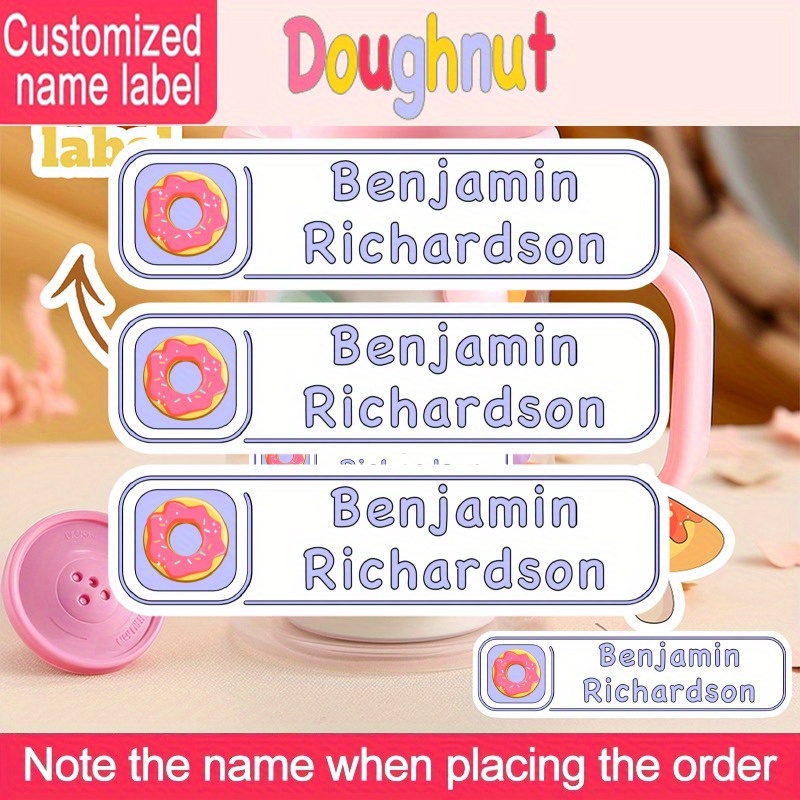 

Custom Products, 24/40/52/100/144pcs Personalized Label Large Size Durable Custom Name Sticker, Single Doughnut Style Name Sticker, Waterproof Personal Label School Stationery Scrapbook Sticker