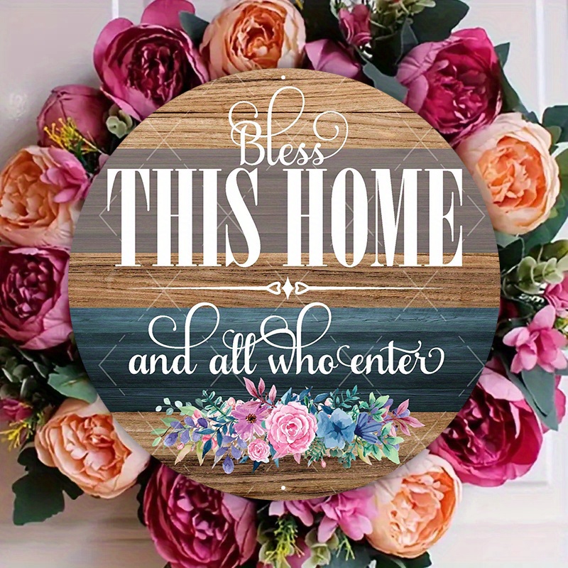 

1pc 8x8inch Aluminum Metal Sign Bless This Home And All Who Enter Wreath Sign, Metal Wreath Sign, Signs For Wreaths, Round Wreath Suitable For Home Decoration, Kitchen, Bar Club, Coffee Shop