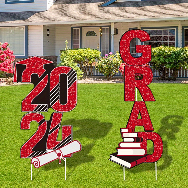 

2024 Grad" Yard Signs, Sparkling Graduation Party Waterproof Lawn Decorations, Graduation Party Supplies