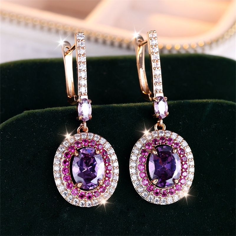 

Elegant Drop Earrings Sparkling Purple Halo Design Paved Shining Zirconia Match Daily Outfits Party Accessories Casual Dating Decor