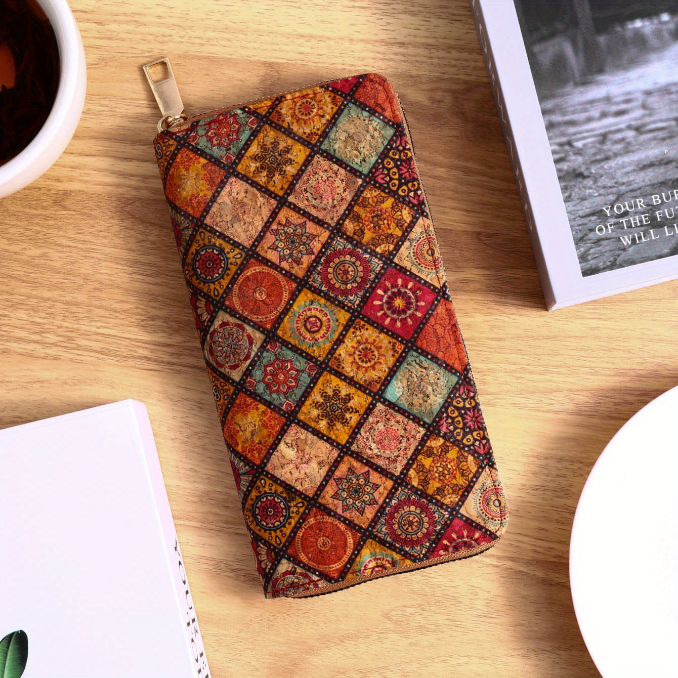

Ethnic Style Floral Graphic Long Wallet, Multi-card Holder Retro Zipper Coin Purse, Bohemian Pu Leather Fashionable Clutch Purse For Women