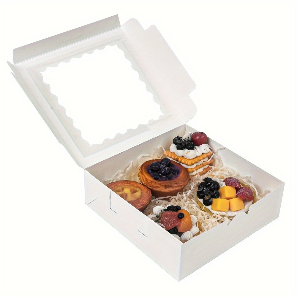

10pcs, White Bakery Boxes, Cake Boxes, Pastry Boxes With Window For Biscuits, Donuts, Chocolate Strawberries And Pie, For Party Bakery Cake Shop, Baking Packaging Supplies