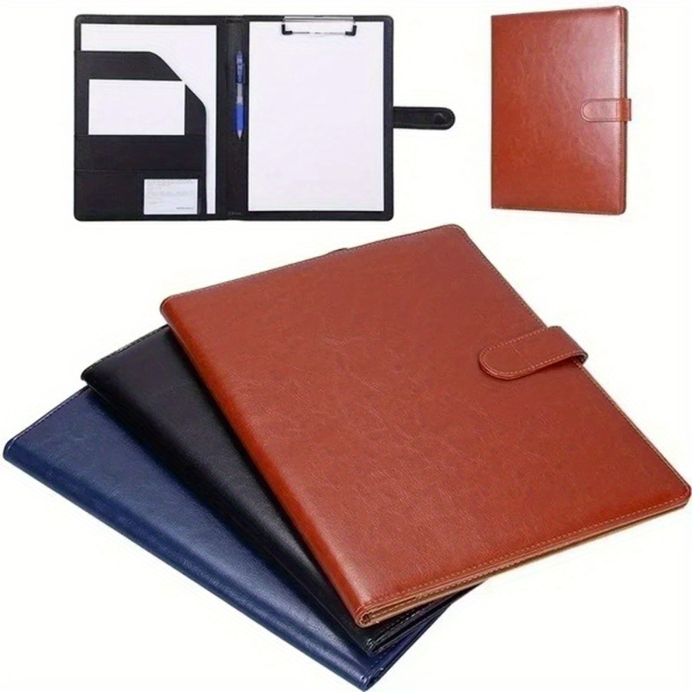 

1pc, Multifunctional A4 Conference Folder Business Stationery Pu Leather Contract File Folders Binder Office Supplies Desk Organizers