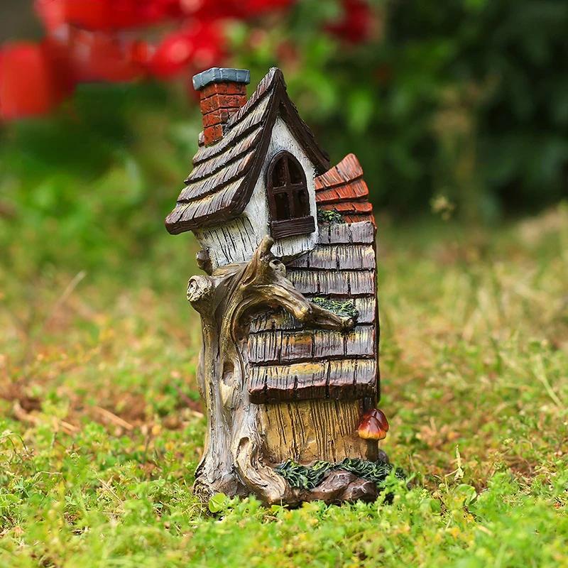 3d Wood House Statue Cabin Outdoor Garden Resin Crafts Art - Temu