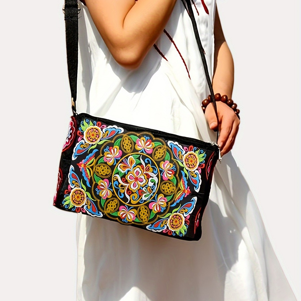 

Vintage Embroidered Crossbody Bag, Ethnic Style Shoulder Bag, Women's Retro Handbag & Phone Purse