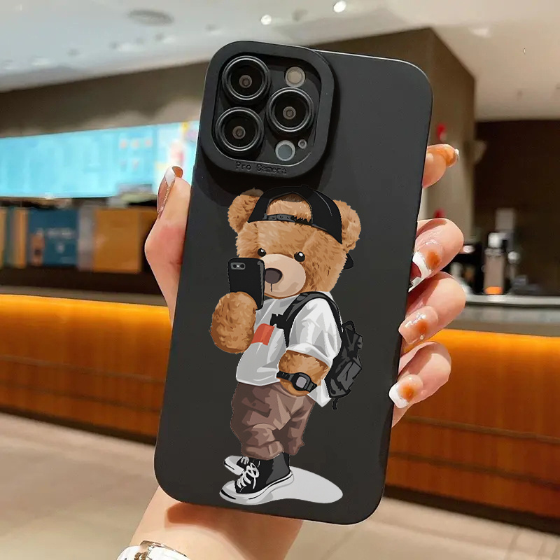

Cool Backpacker Bear Prints Black Tpu Protective Phone Case Suitable For Iphone 15/14/13/12/11/xs/xr/x/se2/se3/8/7/mini/pro/max/plus/promax Gift For Valentines/easter/boy/girlfriends