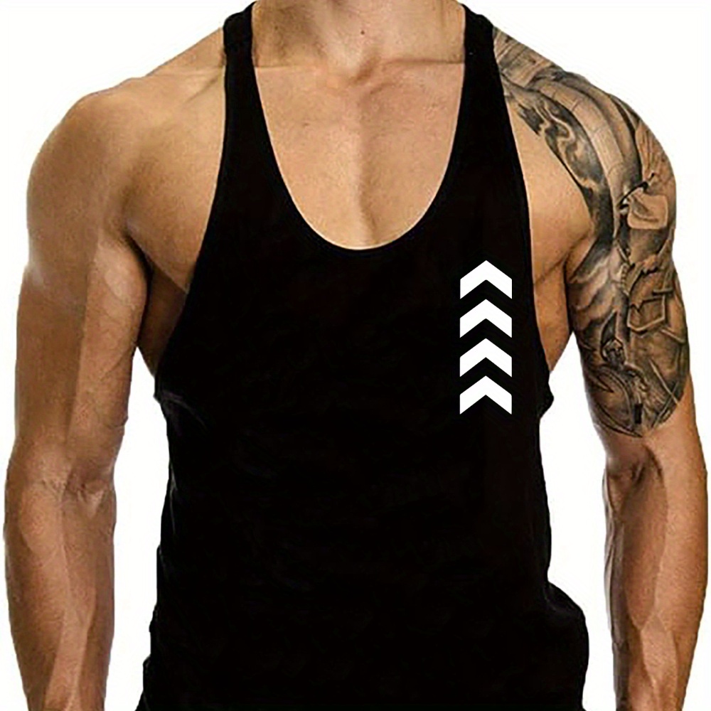 

Logo Graphic Print, Men's Creative Design Tank Top, Casual Comfy Sleeveless Shirt For Men, Men's Sporty Breathable Clothing Top For Gym Training Workout, For Summer