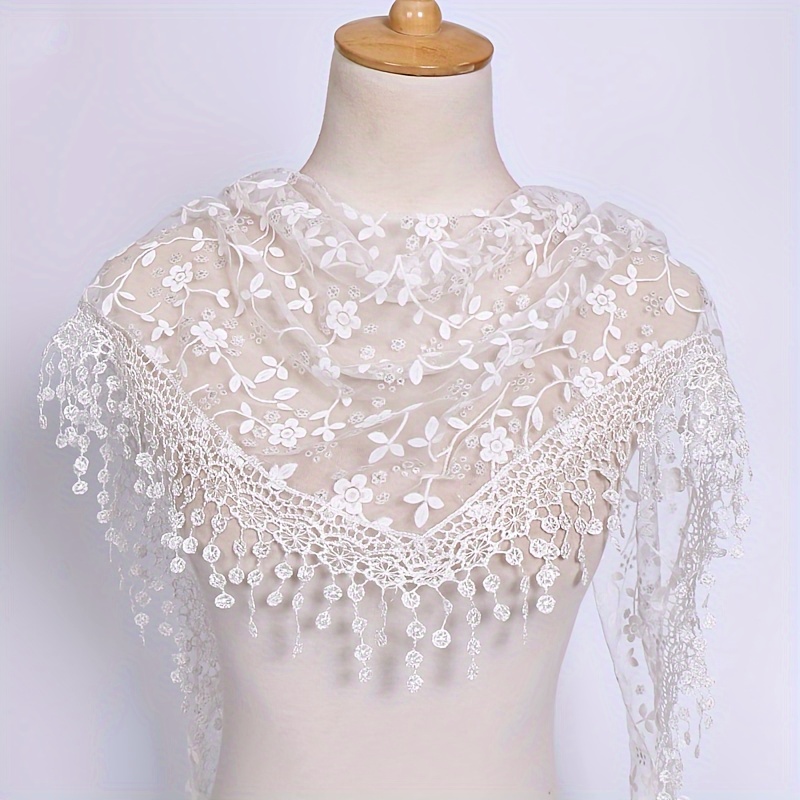 lace flower triangle shawl elegant thin breathable tassel scarf romantic mantilla veil for women wedding party