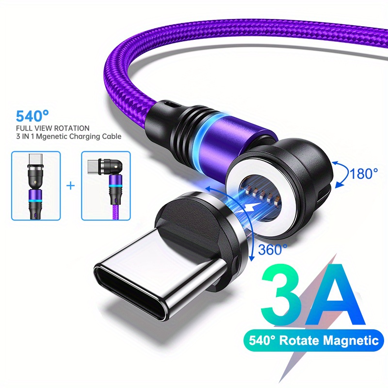 

39.37inches/78.74inches 10w Magnetic Charging Cable, 540° Rotating Magnetic Phone Charger Nylon Braided Magnetic Usb Cable For Type C Device
