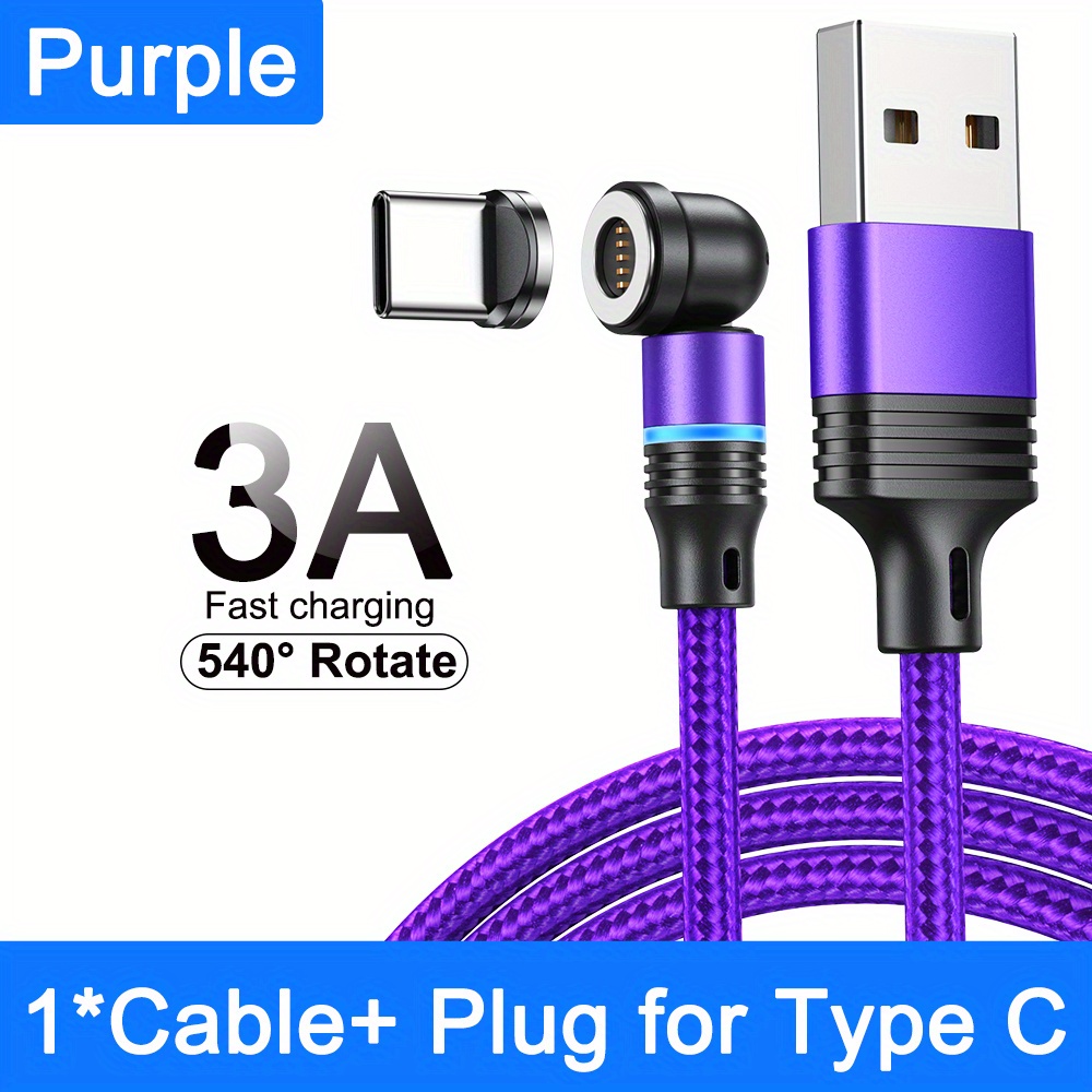 10w Magnetic Charging Cable, 540° Rotating Magnetic Phone Charger Nylon Braided Magnetic Usb Cable For Type 1m 2m