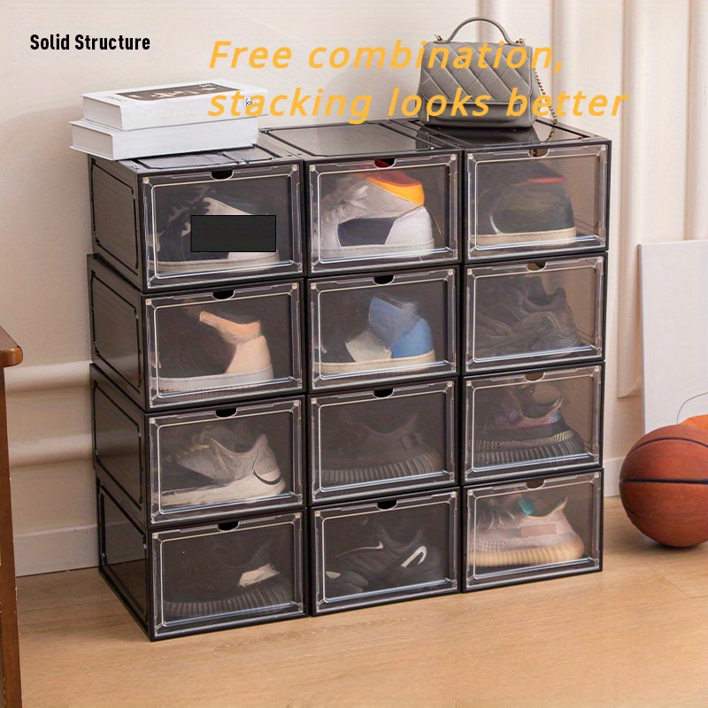 Paquete de 12 cajas de zapatos, cajas de plástico acrílico transparente  apilables, plegables que ahorran espacio, cajas de almacenamiento para  zapatos
