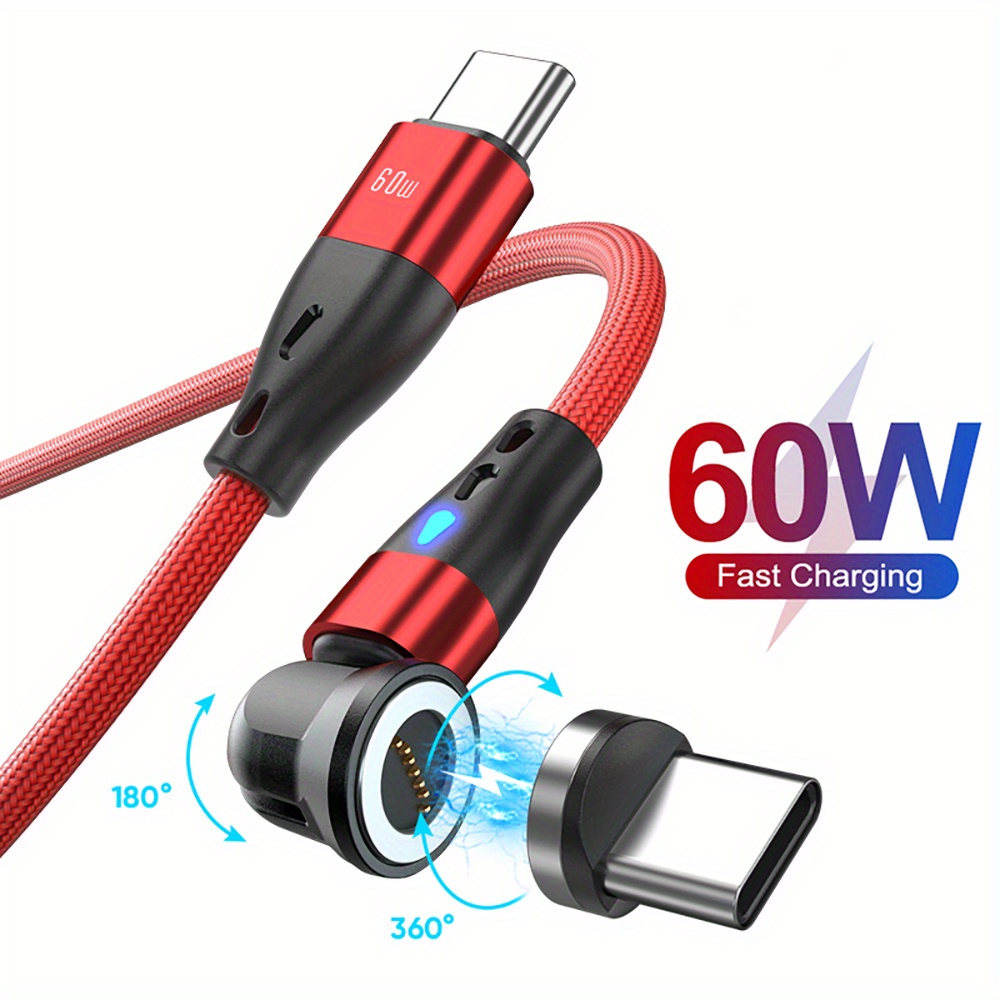 

60w Magnetic Usb Type C To Usb C Cable 3a Fast Charging Usb C Data Cord For Samsung S22 Poco F3 Laptop Ipad