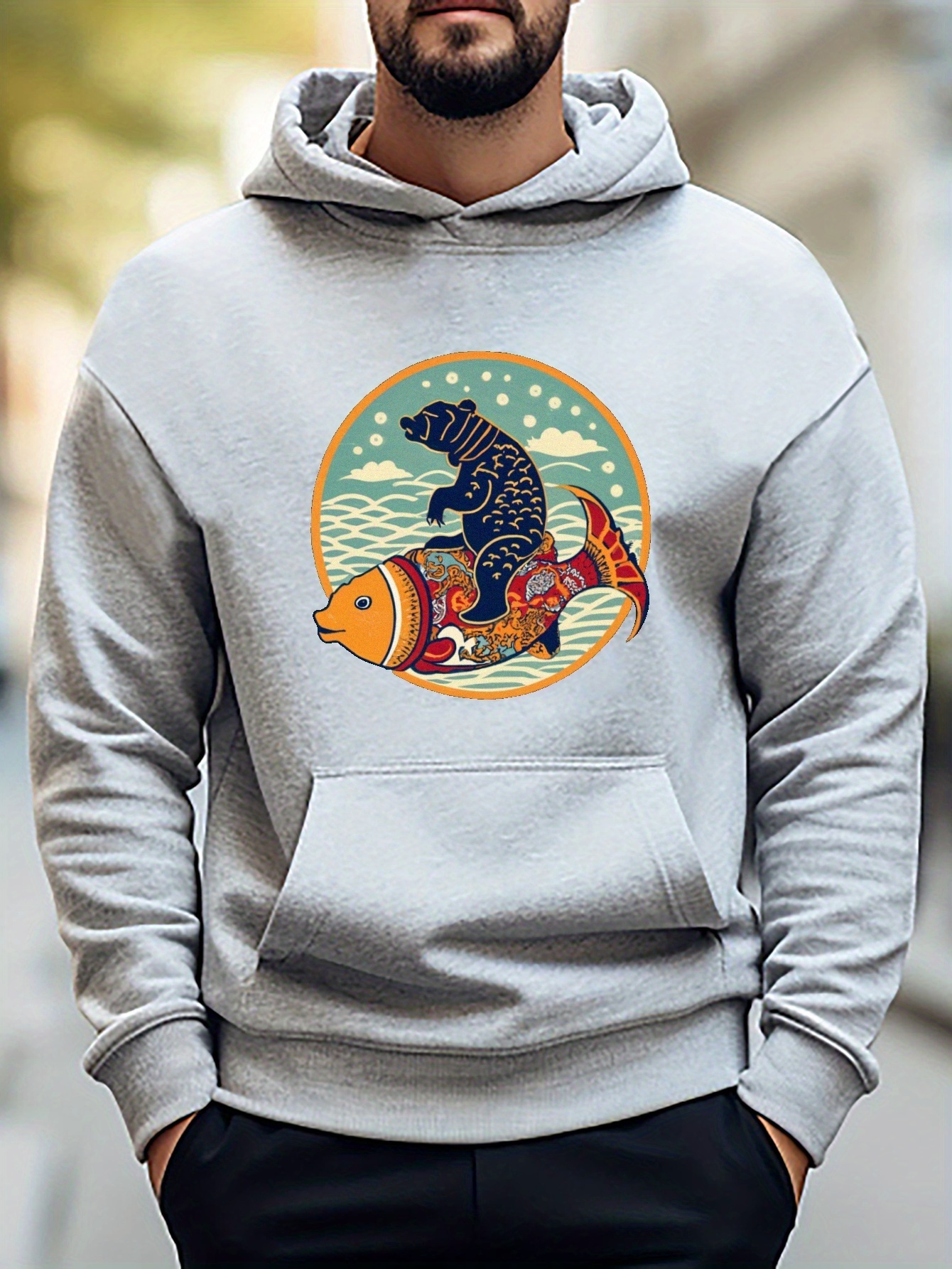 t Work Today Fishing Man Graphic Print Hoodie Fleece - Temu