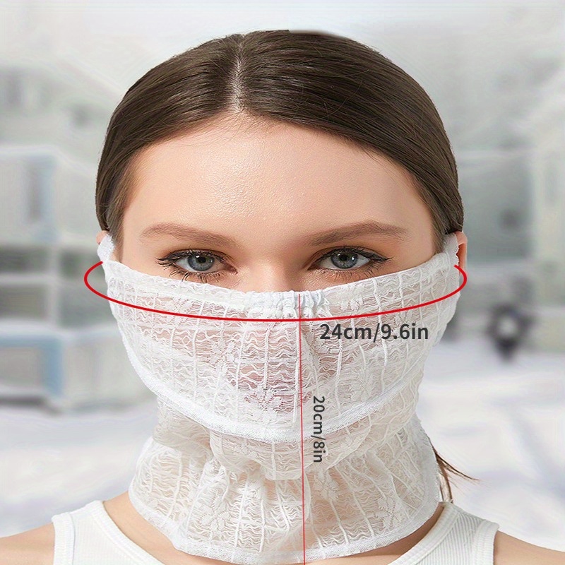 Elegant Lace Face Mask Thin Breathable Solid Color Neck - Temu