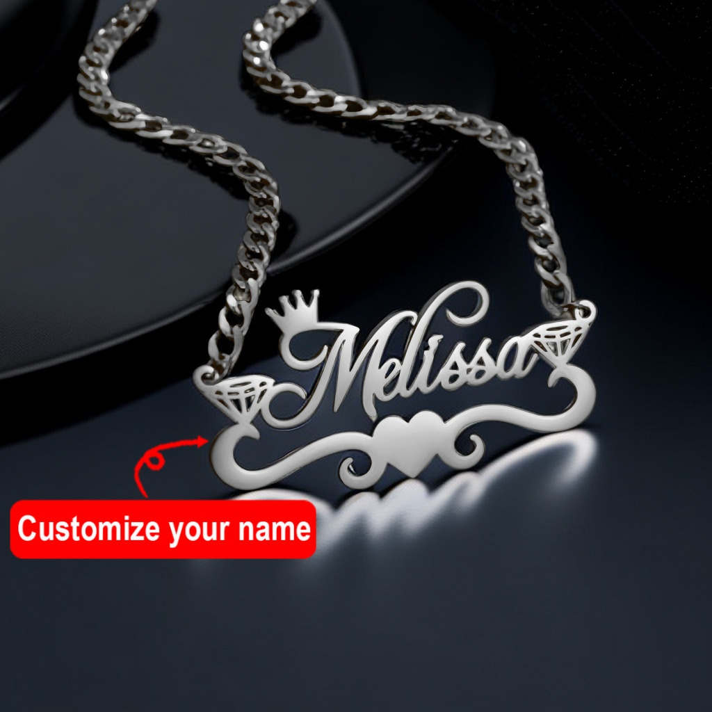 

1pc Personalized Stainless Steel Name Cuban Chain Necklace Chic Neck Chain Accessory Valentine's Day Gift (only English)