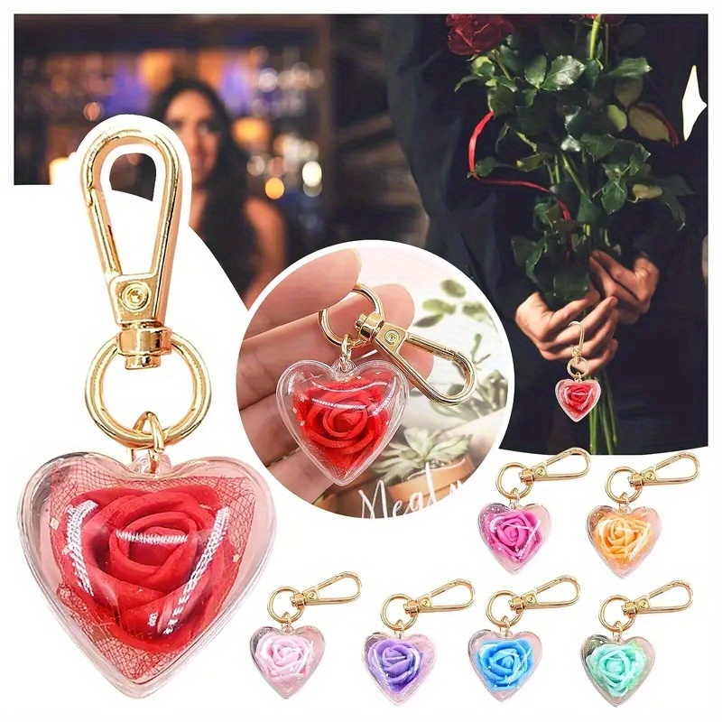 Porte-clés avec pompon en forme de cœur en cristal pour femmes