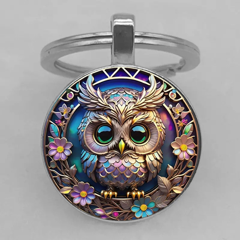 

Printed Owl Keychain For Men, Metal Pendant Keychain, Colorful Accessories For Family Member