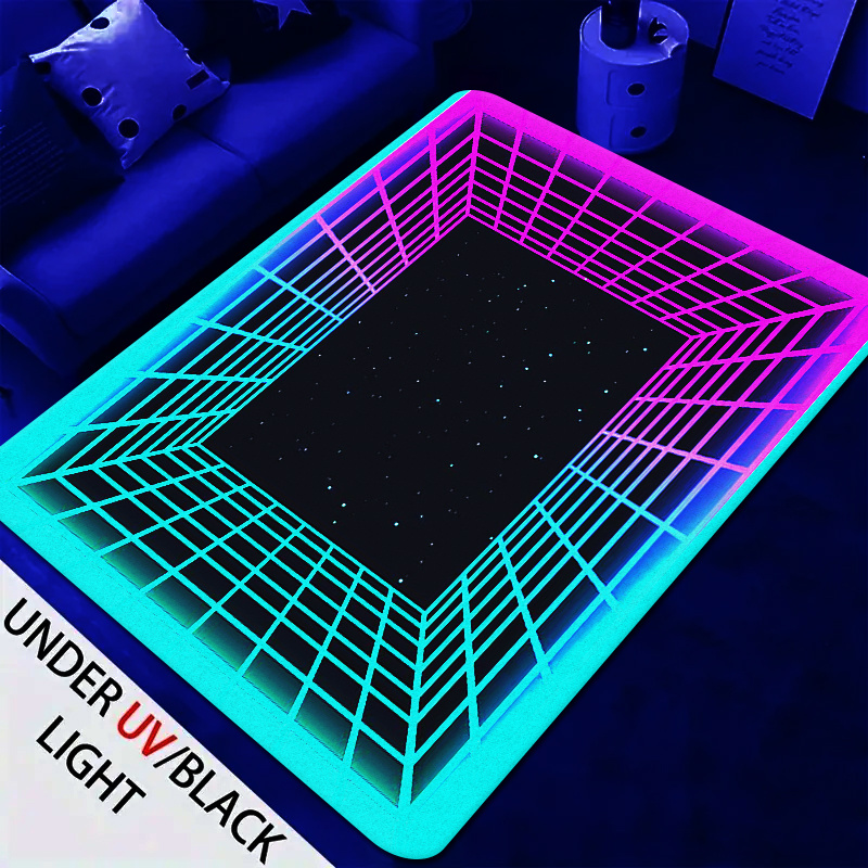 1pc glow in the dark flannel rug 1 2cm thick sponge fluorescent rug uv black light non woven backing neon circle printed rug hippie playroom bedroom decorative rug for party home decor and school supplies details 1