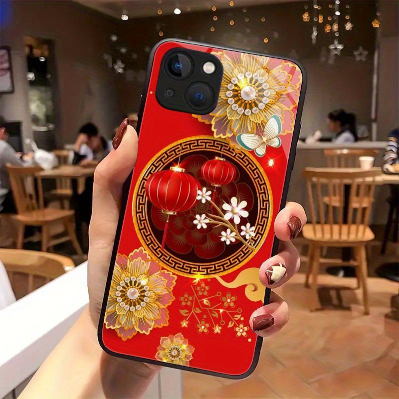 

New Year//lantern/anti-fall Tempered Glass Phone Case For Iphone 15 /15 Pro/15 Plus, 14 /14 Plus/14 Pro/14, Iphone 13 /13 Pro/13, Iphone 12 /12 Pro/shockproof Soft Protective Cover