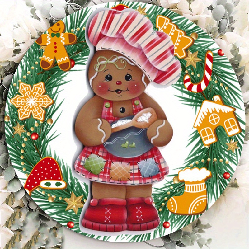 

1pc 8x8inch Aluminum Metal Sign Gingerbread Girl Cookie Christmas Sign, Wreath Sign, Home Decor