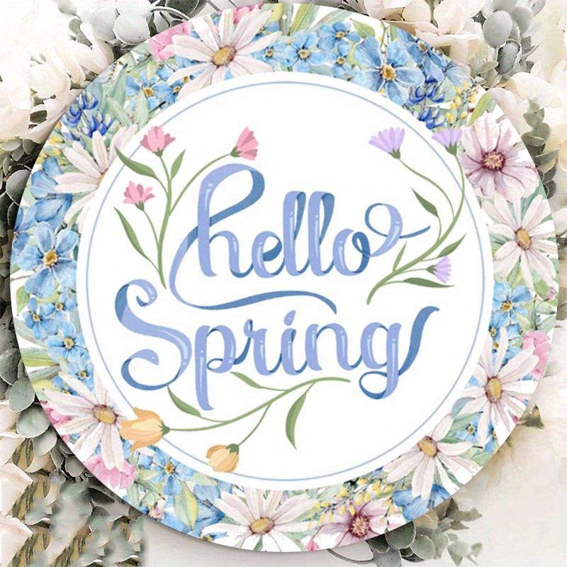 

1pc 8x8inch Aluminum Metal Sign Hello Spring Daisy Sign, Wreath Sign, Home Decor