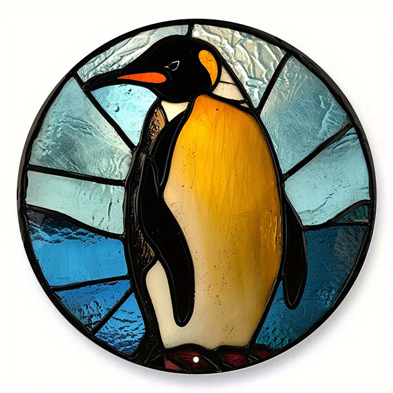 

1pc (20x20 Cm, 8x8 Inches) Aluminum Metal Sign, Faux Stained Glass Circular Wreath Sign, Penguin-themed Design, Dorm, Bedroom, Restroom, Living Room Decor, Valentine's Day D (54)