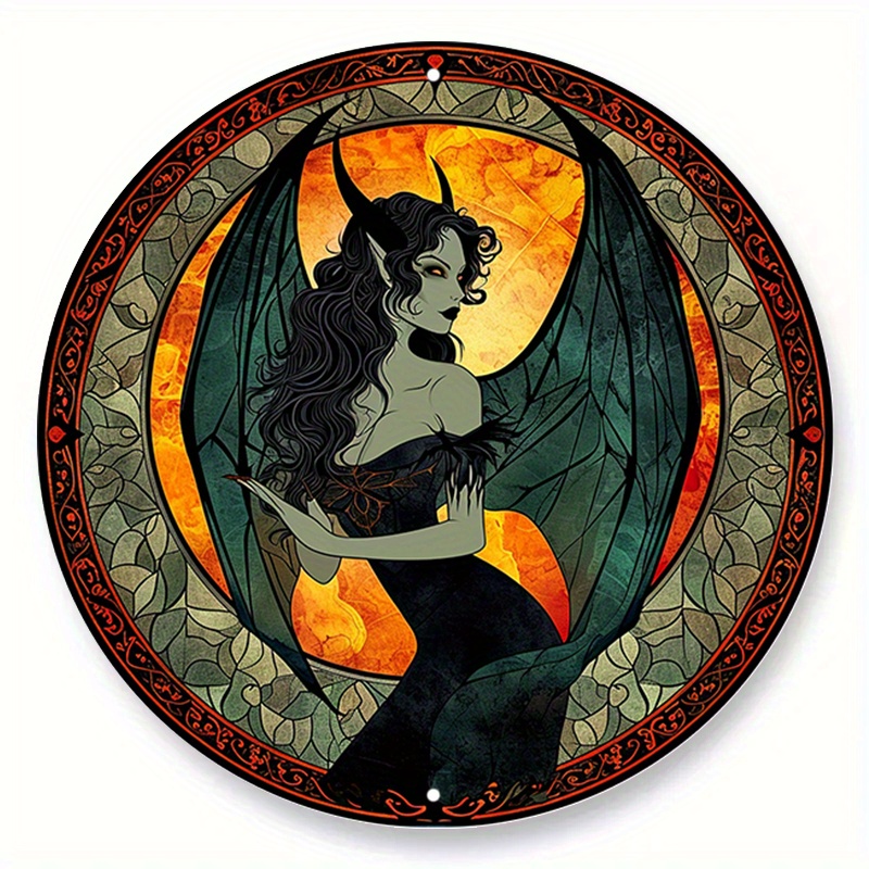 

1pc (20x20 Cm, 8x8 Inches) Aluminum Metal Sign, Faux Stained Glass Circular Wreath Sign, Vampire-themed Design, Dorm, Kitchen, Bar, Living Room Decor, Ideal Gift For Gifting D (107)