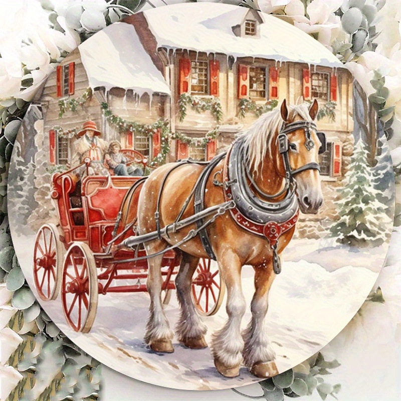 

1pc 8x8inch Aluminum Metal Sign Old Fashion Christmas Horse Sign, Metal Wreath Sign, Home Decor