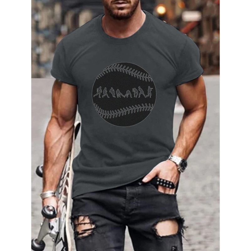 

Plus Size Men's Casual T-shirt, Baseball Print Short Sleeve Round Neck Comfy Summer Tee Tops