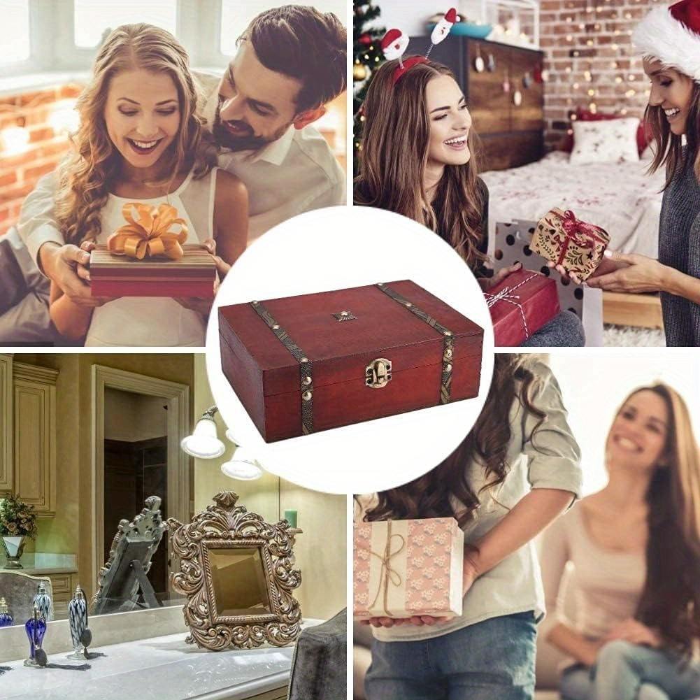 

1pc Vintage Keepsake Box, Hand-made Treasure Decorative Box Old-fashioned Antique Style Decoration Displays Crafts Wooden Photo Storage Box For Home, Office