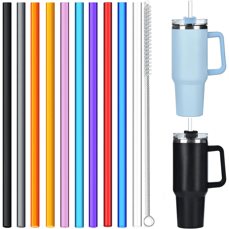 

10pcs Colorful Replacement Straws For Stanley 40oz 30oz Tumbler, Long Reusable Plastic Straws For Stanley Cup And Half Gallon Jug, With 1 Cleaning Brush