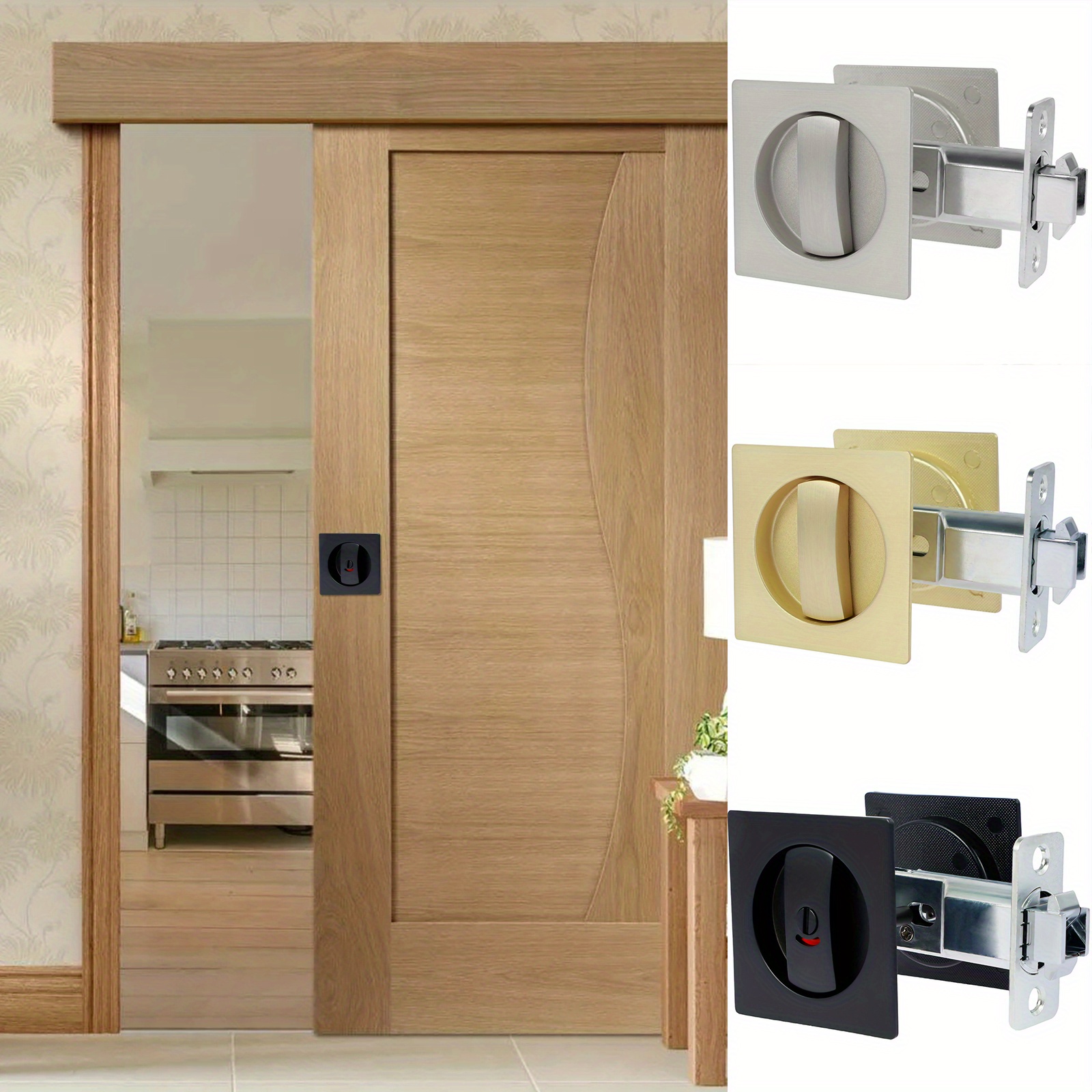 Zinc Alloy Sliding Door Locks Wooden Invisible Door Lock with 3 Keys  Furniture Hardware Latch Indoor for Bathroom Closet Kitchen Balcony(Gold) :  : Tools & Home Improvement