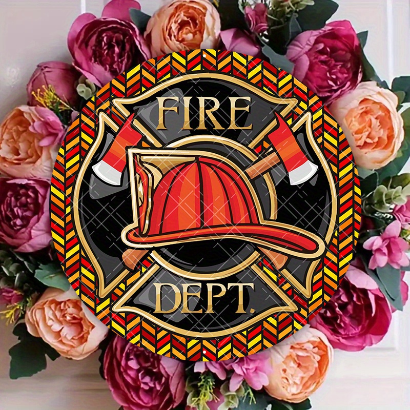 

1pc 8x8inch Aluminum Metal Sign Wreath Sign, Wreath Attachment, Firefighter Wreath Sign, Fire Department Sign, Essential Worker Suitable For Home Decoration, Kitchen, Bar Club, Coffee Shop