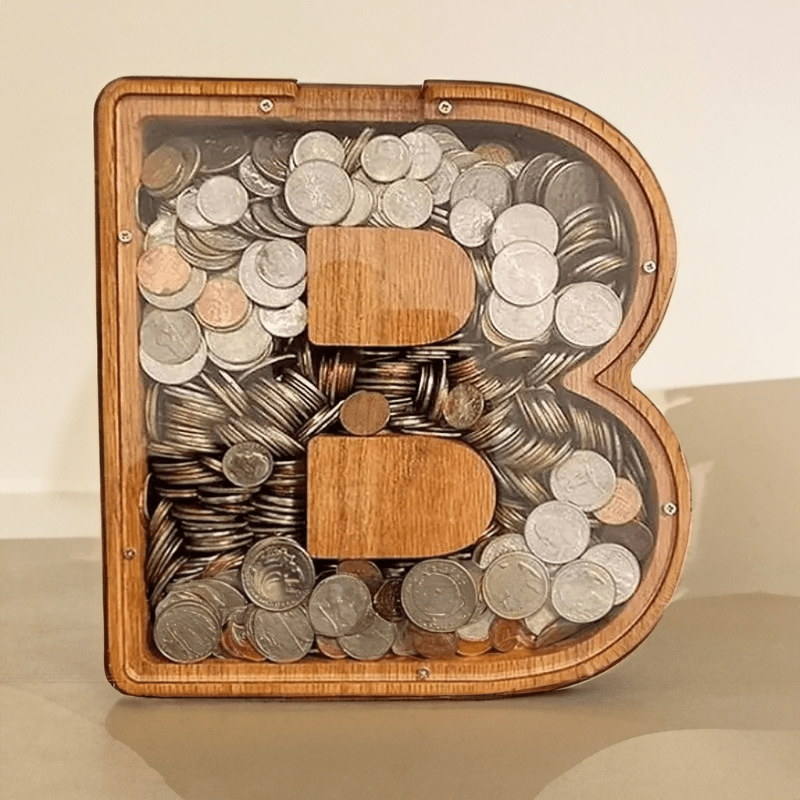 Hucha de madera maciza para ahorrar dinero, la alcancía con cerradura, se  puede depositar y sacar, almacenar billetes/monedas caja de dinero (color 