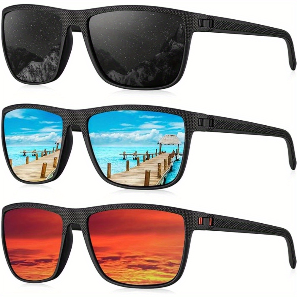 

3pairs, Trendy Cool Square Frame Polarized Fashion Glasses Set, For Men Women Outdoor Party Vacation Travel Driving Supplies Photo Props, Ideal Choice For Gifts