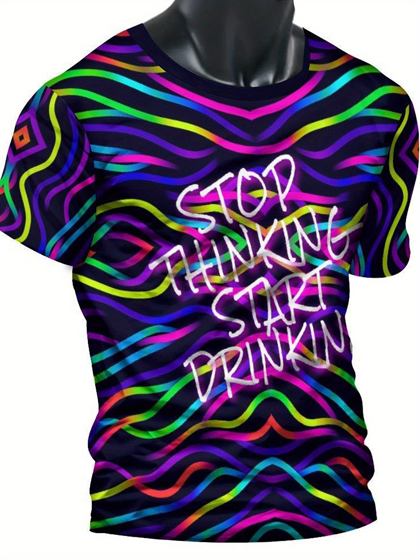 neon light and letter digital print mens novelty short sleeve crew neck t shirt summer party nightclub