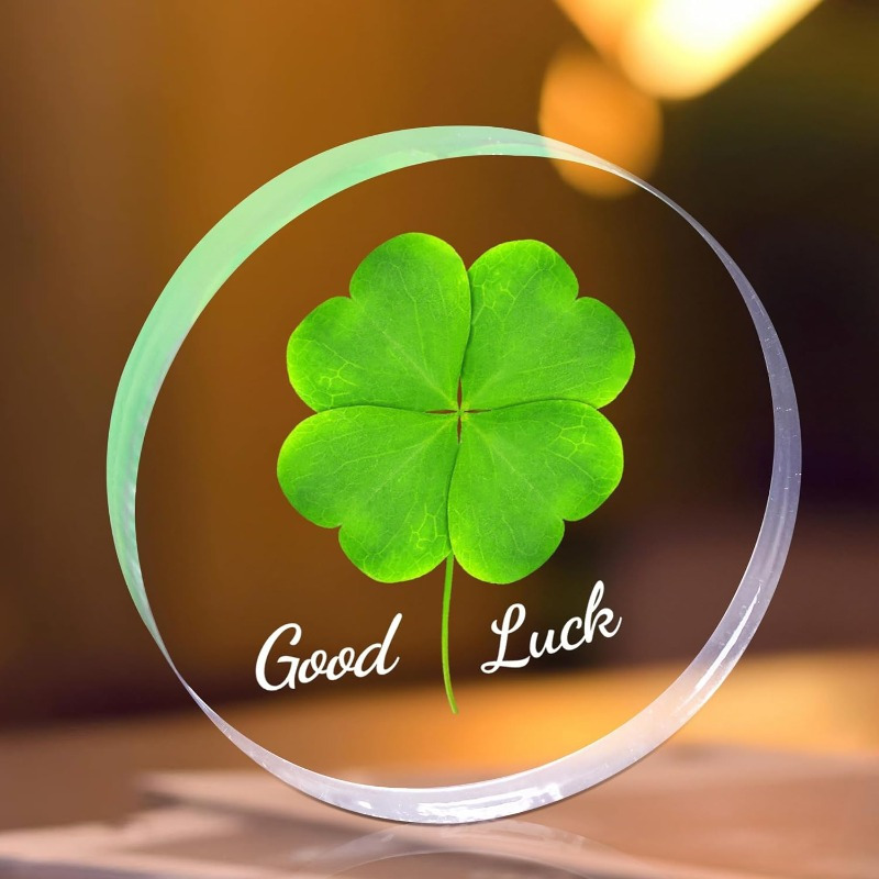 Image of 1pc Good Luck Charms Gifts For Women, Men, , Positive Motivational Gift, Clover Good Luck Paperweight For Work Office Desk Decoration (clover)