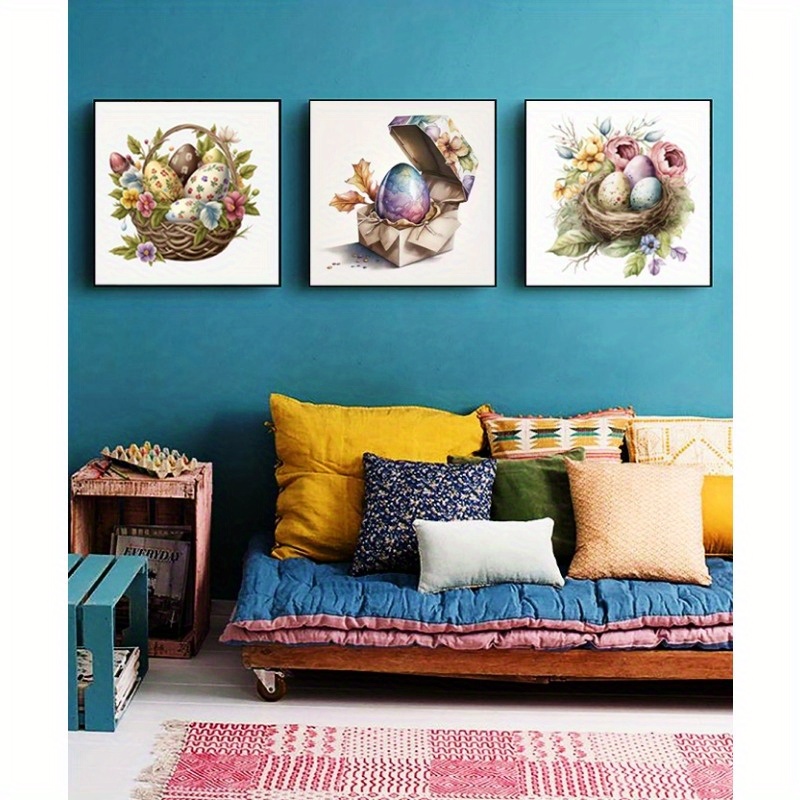 1pc unframed canvas poster modern art fun easter eggs fresh flowers vivid colors cartoon canvas painting ideal gift for bedroom living room corridor wall art wall decor winter decor room decoration
