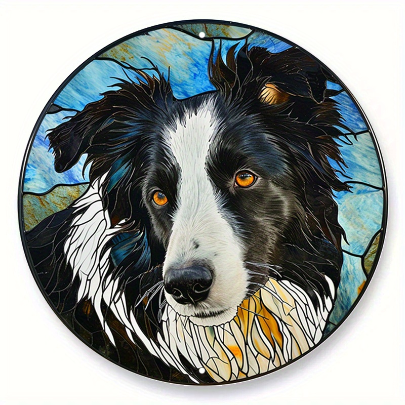 

1pc (20x20 Cm, 8x8 Inches) Aluminum Metal Sign, Faux Stained Glass Round Wreath Sign, Border Collie Theme Design, Kennel, Bedroom, Living Room Decor, Pet Lover's Gift D (30)
