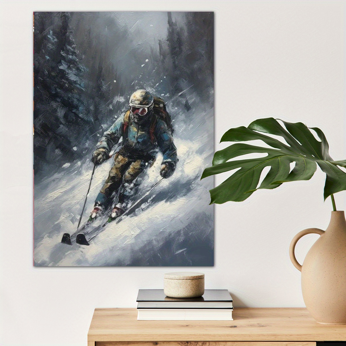 

1pc Skier Oil Painting Poster Canvas Wall Art For Home Decor, Sport Lovers Poster Wall Decor, High Quality Canvas Prints For Living Room Bedroom Kitchen Office Cafe Decor, Perfect Gift And Decoration
