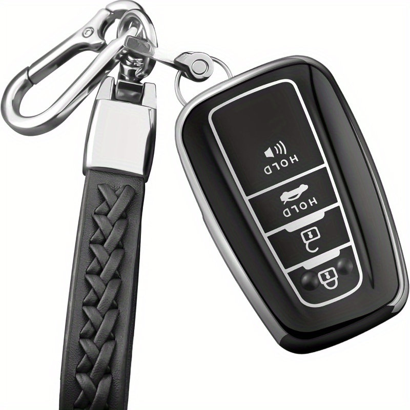 for Toyota Key Fob Cover Keychain Leather Car Key Case Fob Holder  Compatible Highlander Tacoma Tundra Rav4 4Runner Camry Sequoia Corolla  Prius (Black)