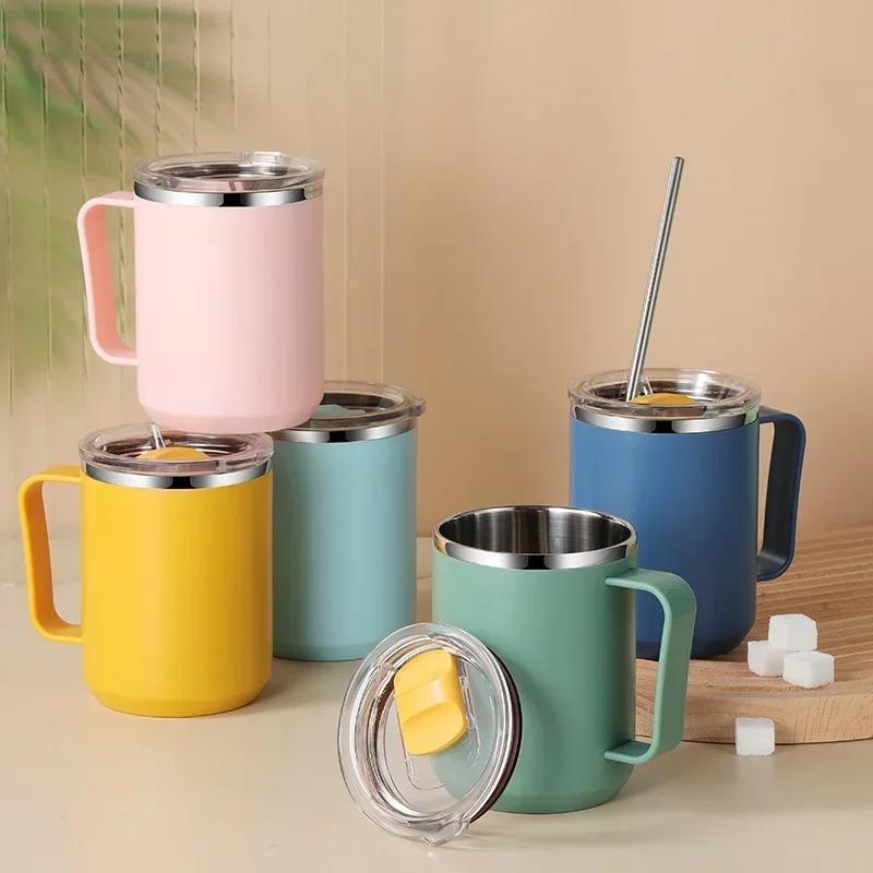 

304 Stainless Steel Coffee Mug With Lid Portable Leakproof Drinkware Office Tea Milk Cup Set With Handle 450ml Eid Al-adha Mubarak