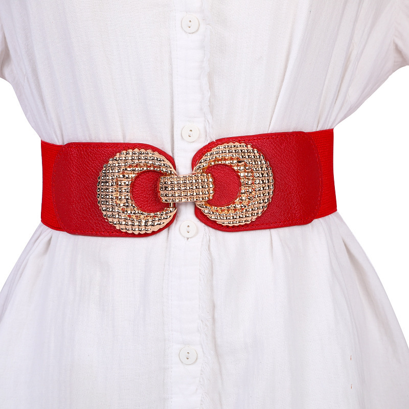 

Golden Pair Buckle Girdle Monochrome Elastic Waistband Casual Versatile Dress Belts For Women