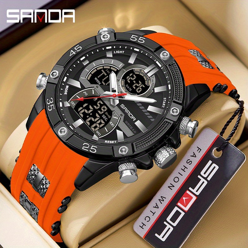 

Men's Electronic Watch, Multi Functional Night Light Waterproof Rubber Dual Display Sports Watch